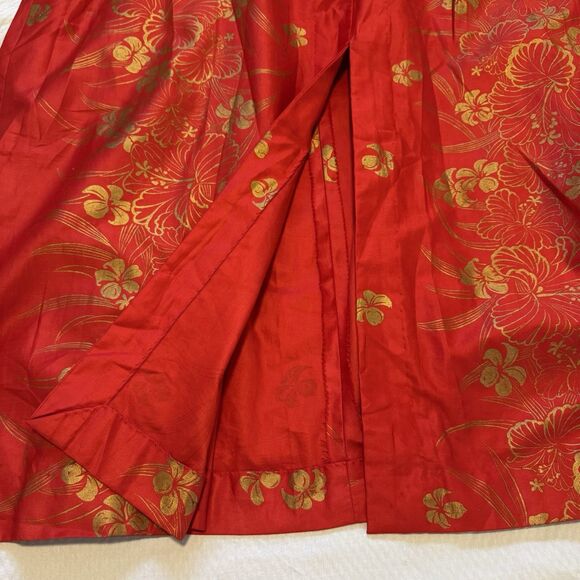 Vintage 60s Hawaiian Togs Maxi Dress Red Gold Metallic Floral Draped Back Small - Picture 13 of 13